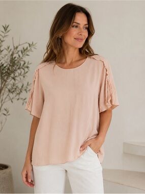 3.1 Phillip Lim Pale Blush Ruffle Sleeve Silk Blouse